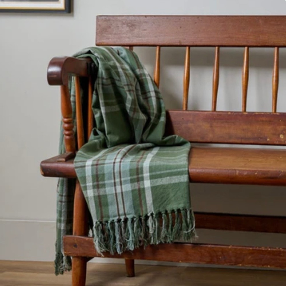 Magnolia Harmony Throw Winter Green Plaid 50x60 Cotton‎ Fringed Christmas 2024
